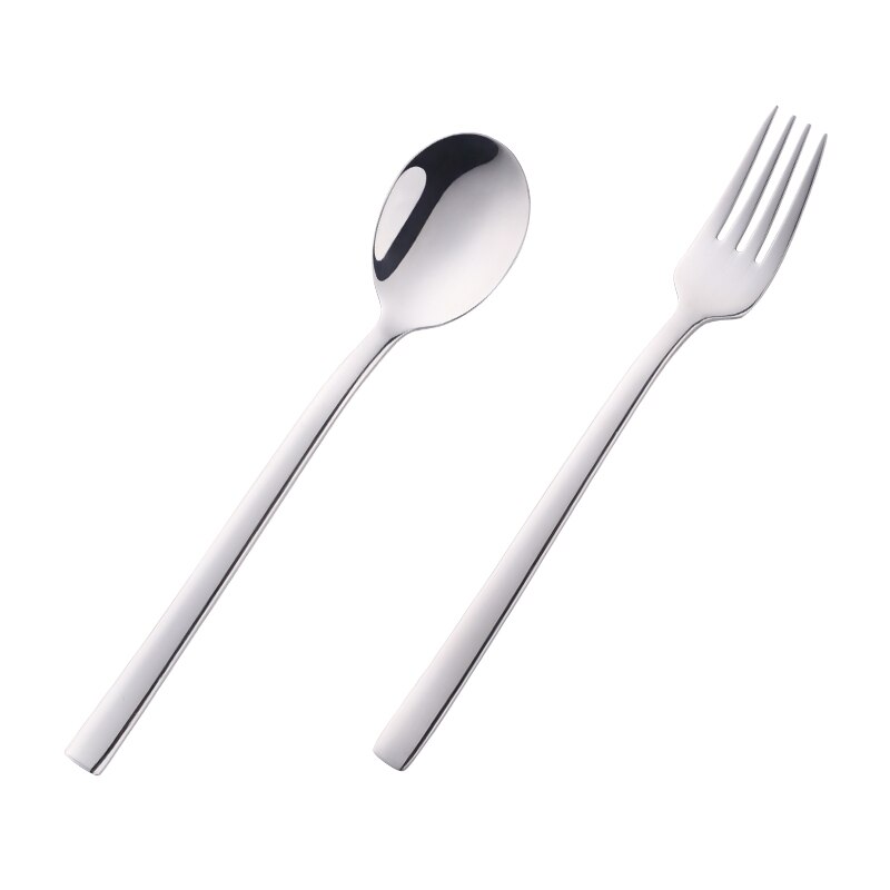 2PC Korean Spoon and Fork Set Stainless Steel Soup Spoon Blue Dinnerware With Long Handle Metal Gold Spoon And Fork: Silver 1 Set