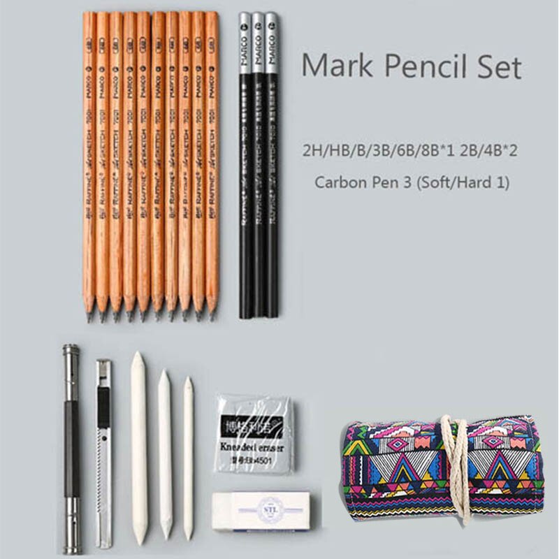 Marco pen sketch pencil drawing tool set beginner full set of brush student children sketch charcoal art supplies: Marco 13 pencils