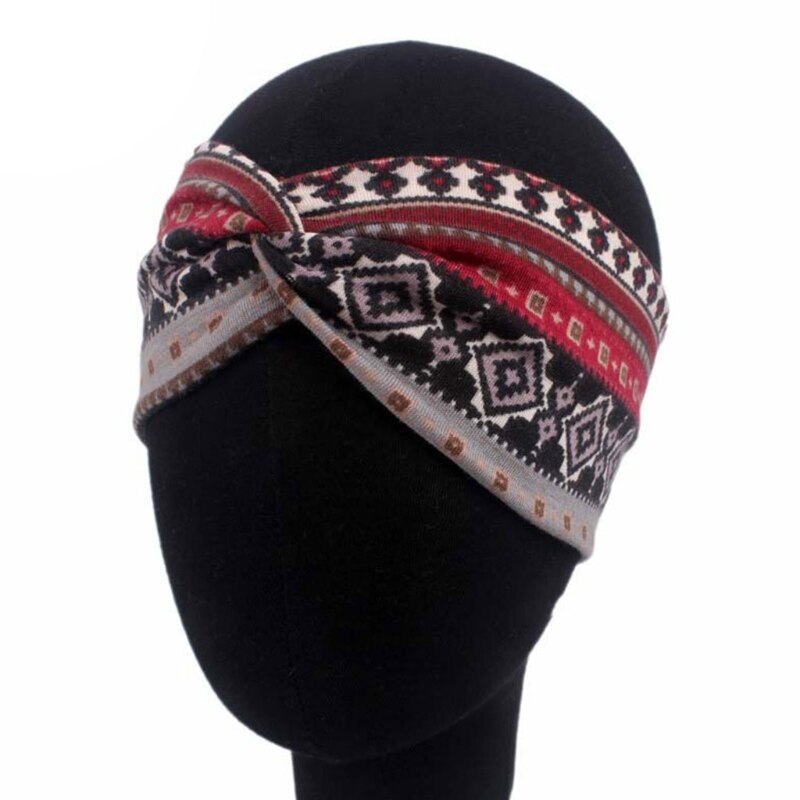 Women Ethnic Printed Cross Wide Headband Twisted Turban Elastic Hairband Beauty G99D: WR