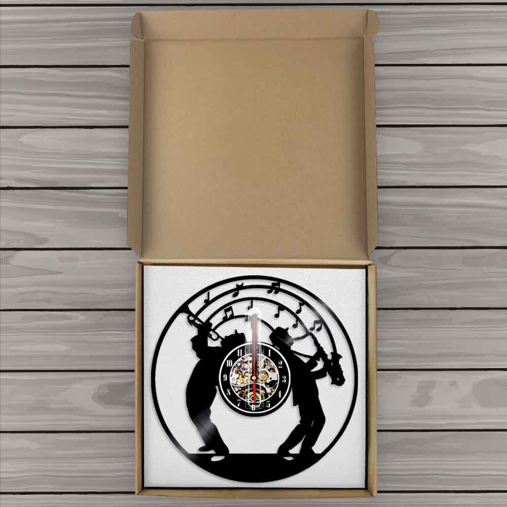 Reloj de pared de vinilo con luz Led con de saxofón iluminado, reloj artístico con banda de música Jazz, para amantes