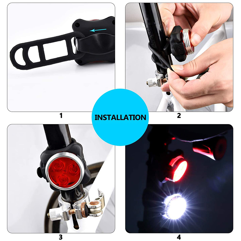 USB wiederaufladbare Fahrradbeleuchtung einstellen Licht (weißes Licht) & Rücklicht (LED rotes Licht) für Rennradzubehör, 2 einstellen