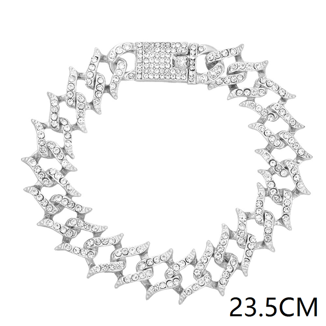 15mm Bling Strass Hip Hop Cuban Link Kette Armbänder für Frauen Männer Iced Out Volle Kristall Rapper Hand Kette luxus Schmuck: 010803SL