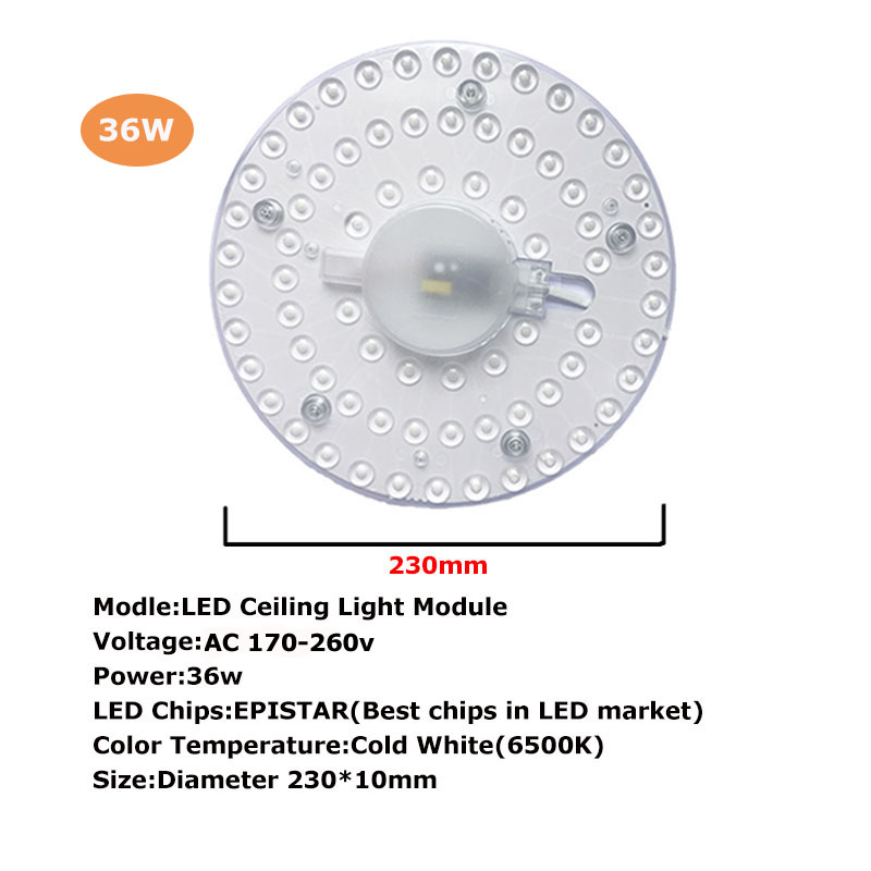 Módulo de lámpara LED de techo, AC220-240V redondo, 12W, 18W, 24W, 36W, luz LED de repuesto, fuente de iluminación, instalación práctica
