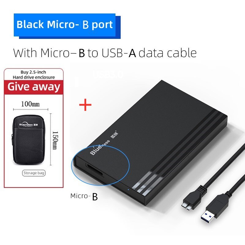 Custodia per HDD blueinfinite SATA a USB 3.1/3.0/2.0 10Gbps custodia per HDD esterna SATA portatile da 2.5 pollici tipo C 3.1 custodia per HDD esterna: MR23S B-A 3.0 bag