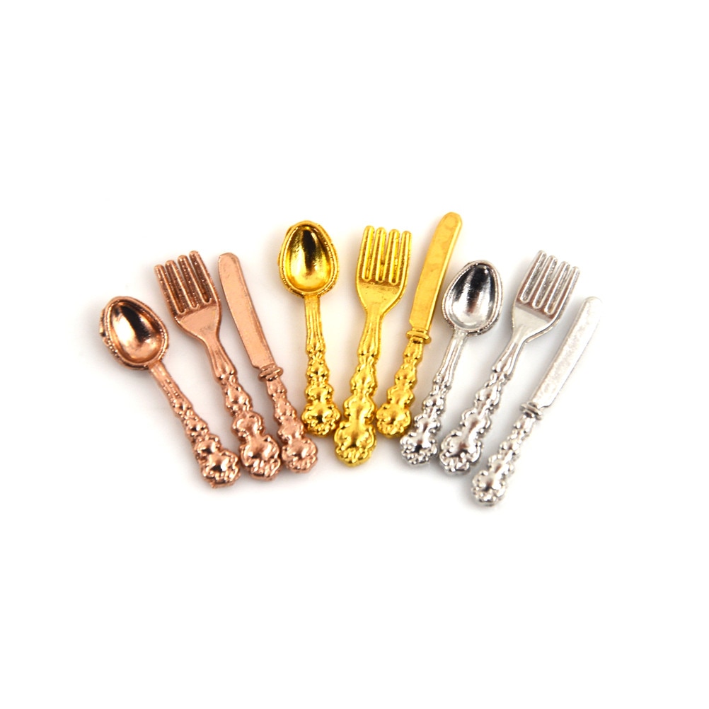 1Set 1:12 Fork Knife Soup Spoon Tableware Simulation Dollhouse Miniature Accessories Kitchen Food Furniture Toys