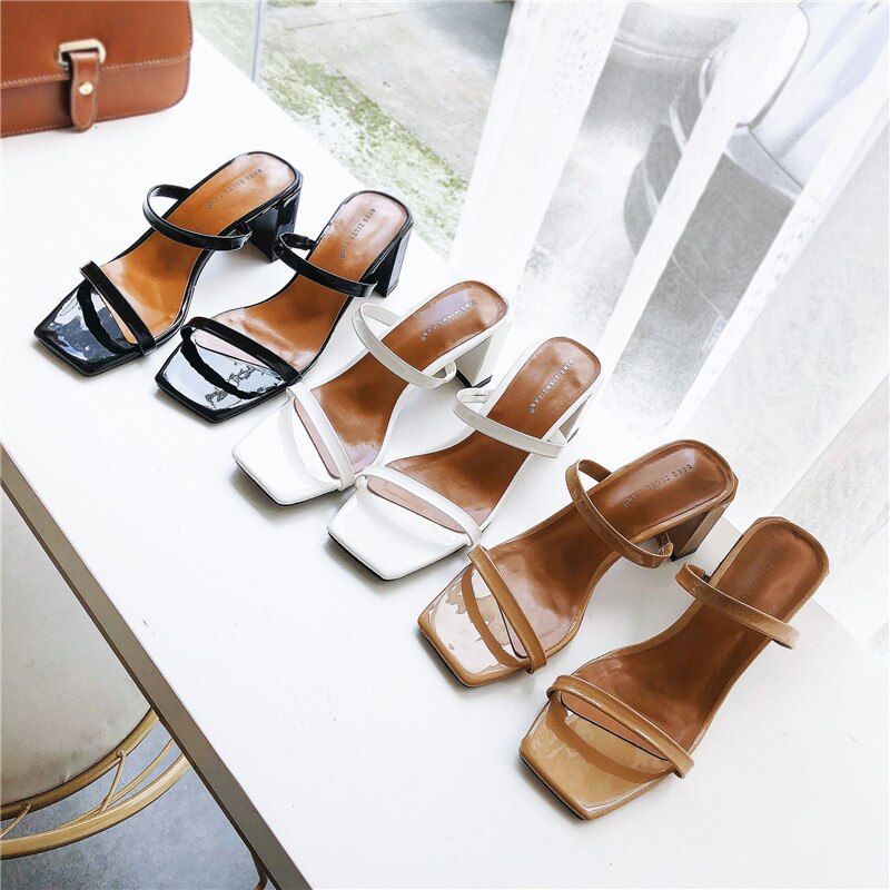 Moxxy Dames Sandalen - Vierkante Neus Slippers - Medium Hakhoogte - PU & Rubber
