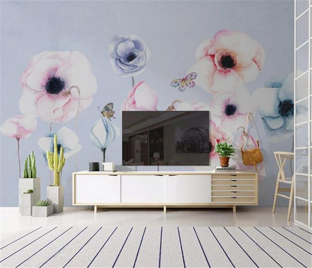 3d Behang Muurschilderingen Nordic Moderne Moderne Verfrissende Hand Getrokken Bloemen Achtergrond Muur Papier