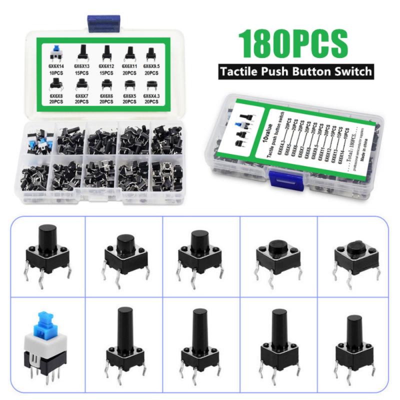 180PCS Tactile Push Button Switch 10 Value Mini Momentary Tact Assortment Set DIY Tool Accessories Electrical Equipment