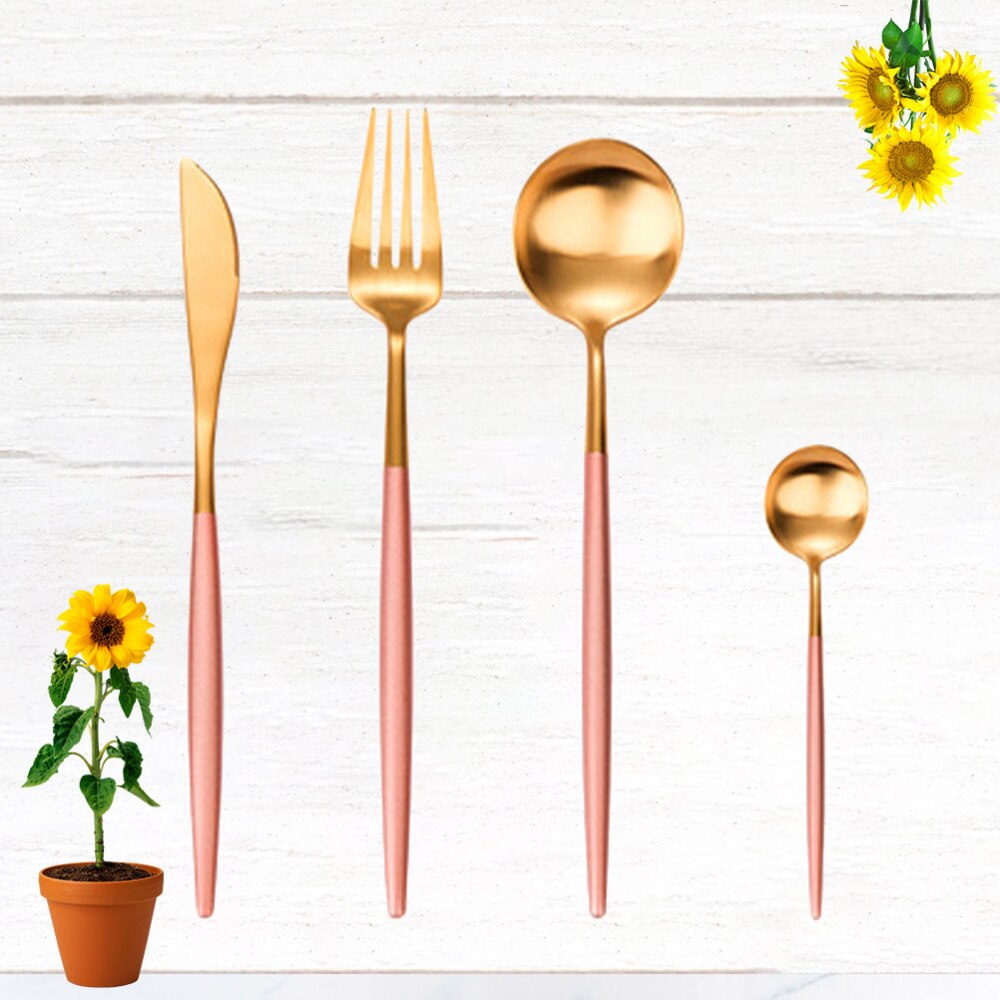 Stainless Steel Flatware Set Stainless Steel Cutter Fork Western Food Flatware (Black): Pink