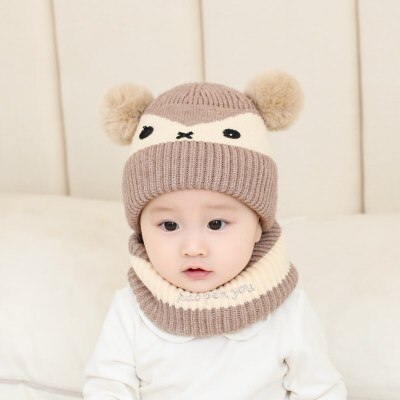 Kindermutsen, babymutsen, babymutsen voor mannen en vrouwen, gebreide mutsen, warme slabbetjes, tweedelige: Khaki