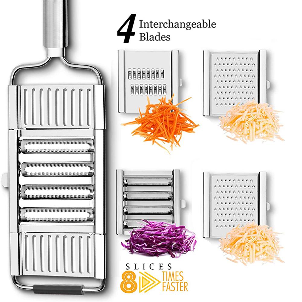 Multifunctional Mandoline Slicer Fruit Potato Peeler Vegetable Cutter Carrot Grater Kitchen Tools Basket Vegetable Slicer: 4 blades