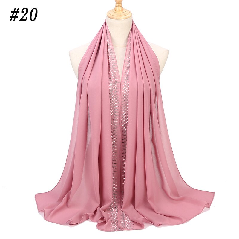 Bubbles Chiffon Scarf With Diamond Women Muslim Solid Color hijab Scarf Female Scarf Shawl Bead Wrap Muslim Hijabs: Color 20