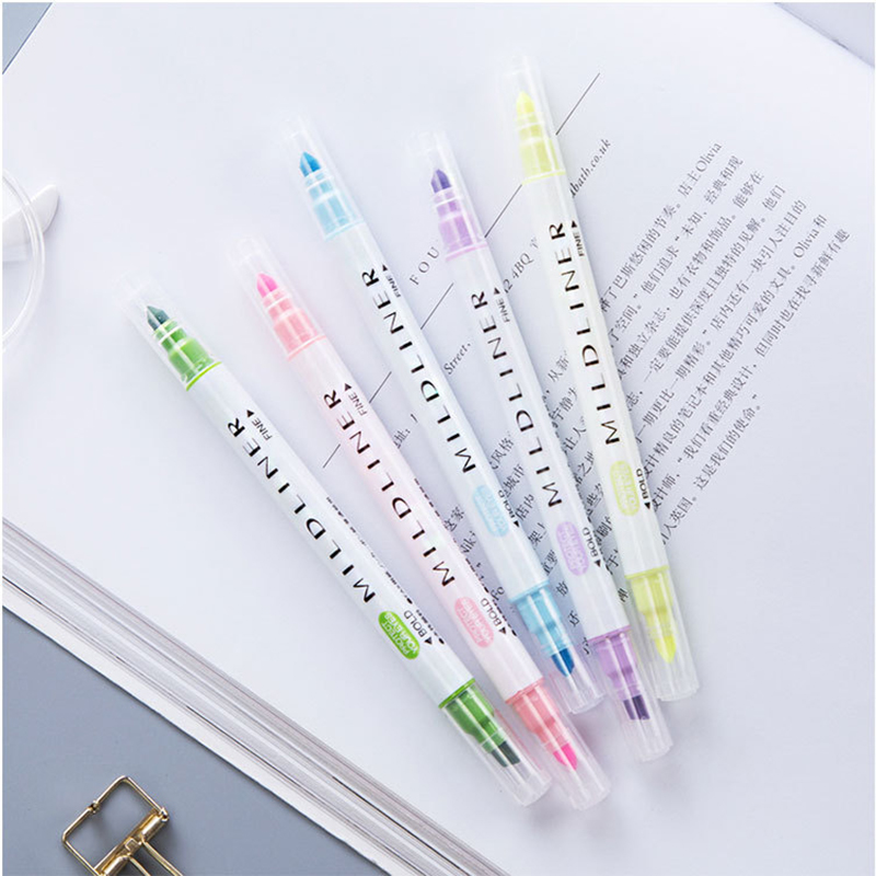 12 stk / sæt japansk papirvarer zebra mild liner dobbelthovedet fluorescerende pen milkliner pen highlighter pen farvemærke pen sød