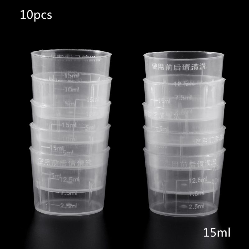 10Pcs 15ml Clear Plastic Measuring Cup Graduated Measure Beaker Measuring Medicine Cups For Lab C5AE