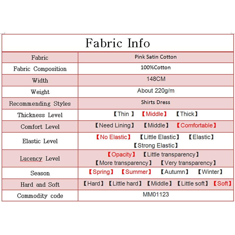 Red Raspberry Pink Colour Satin Cotton Fabrics Cotton Garment Materials Summer Women Shirts Dress Sewing Cloth