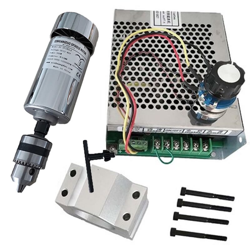 300W CNC Spindle Motor 52MM Diameter Bracket ER11 ER16 Chuck 48V DC 0.3KW Power Supply Governor Air Cool Small Motor DIY CNC Kit