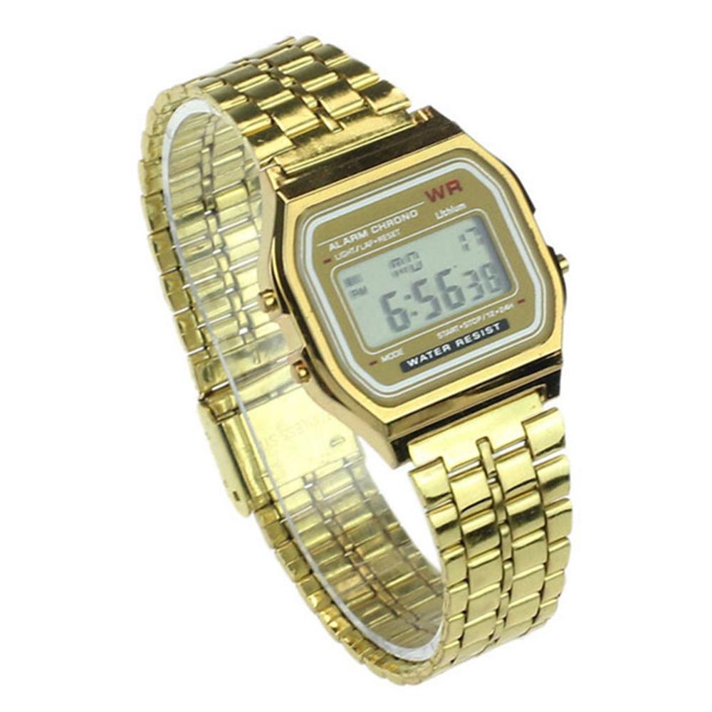 Vintage Led Digitale Horloge Roestvrij Stalen Band Alarm Polshorloge Jurk Zakelijke Horloge Voor Mannen Vrouwen