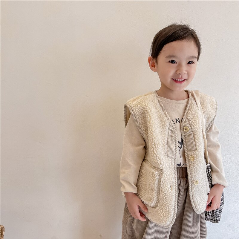 Nuovi gilet invernali per bambini gilet in pile di agnello cappotti senza maniche addensare caldi gilet per bambini Unisex per bambini