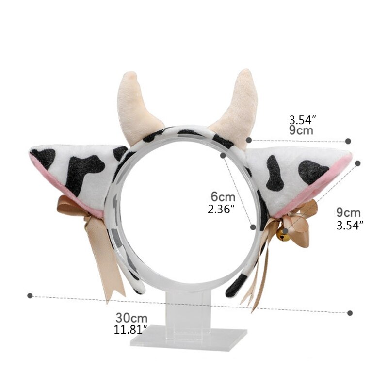 Diadema de orejas de vaca de felpa con campanas, Lazo de cinta, Cosplay de Lolita, diadema para el pelo, A69F