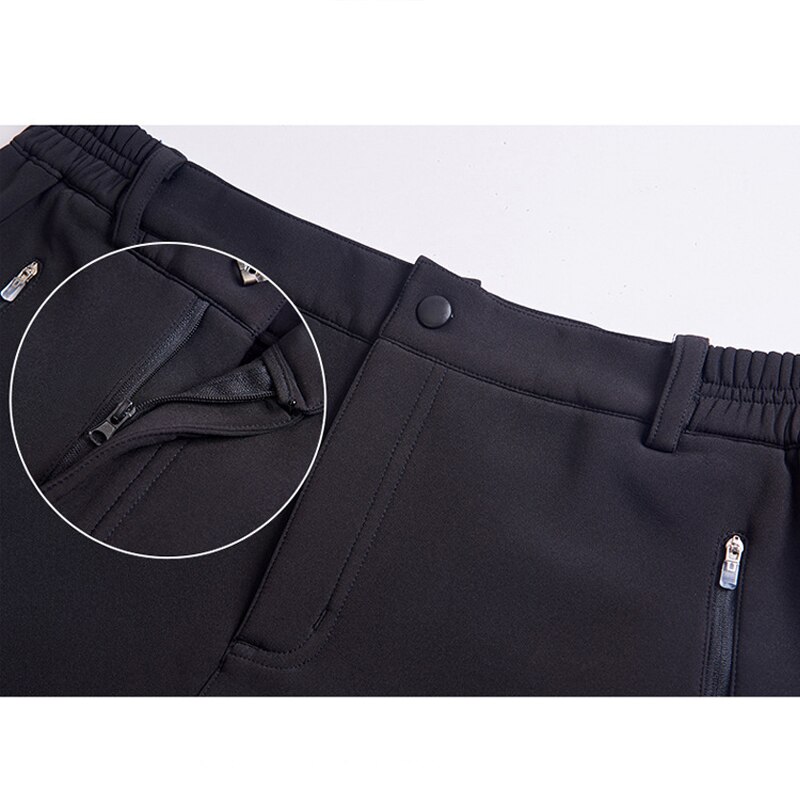 Outdoor Winter Women Windproof Climbing Pants Mens Waterproof Soft Shell Ski Hiking Pants Thick Warm Unisex Plus Fleece Trousers