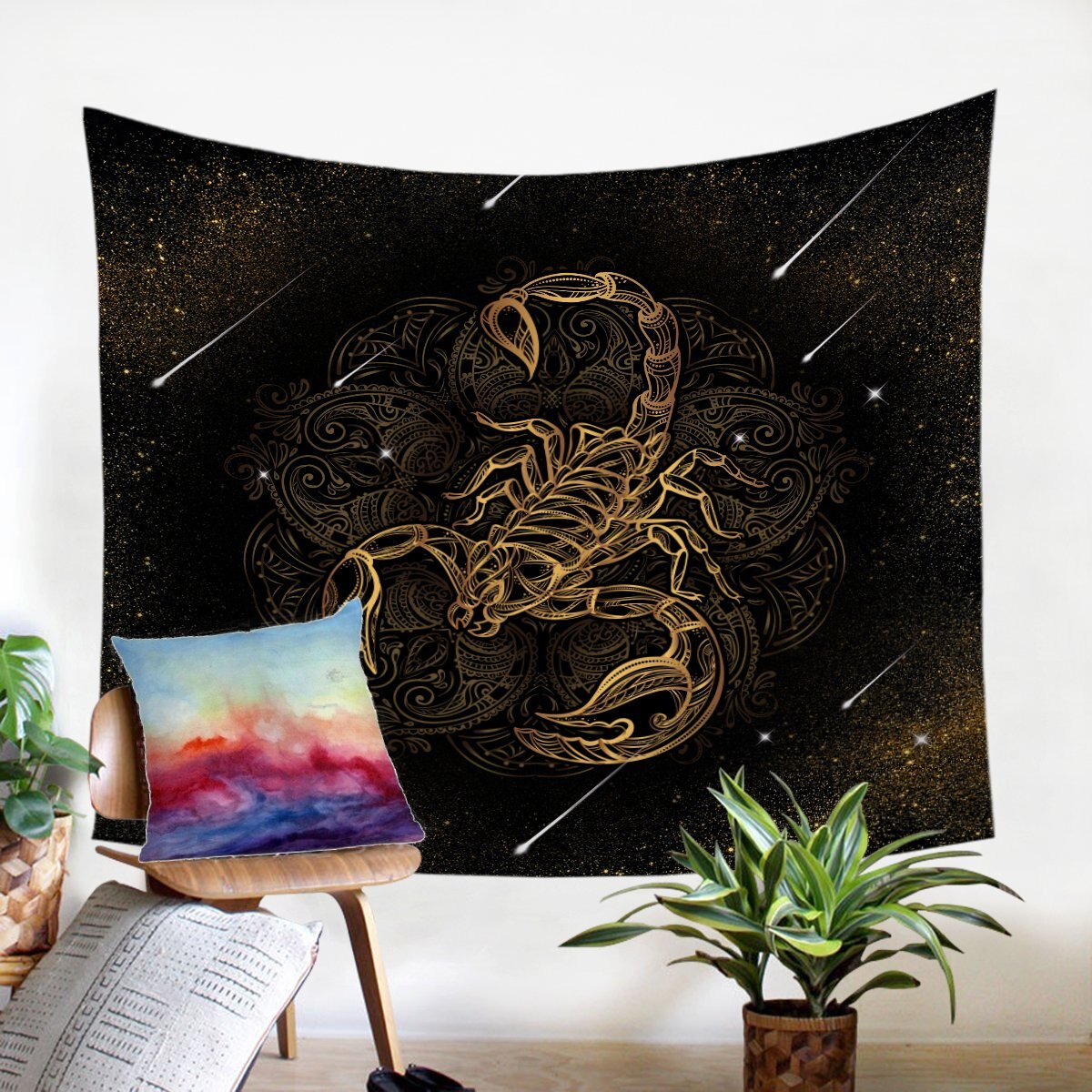 Tapiz negro y dorado tapiz meteoro escorpión de insecto Animal colgante de pared