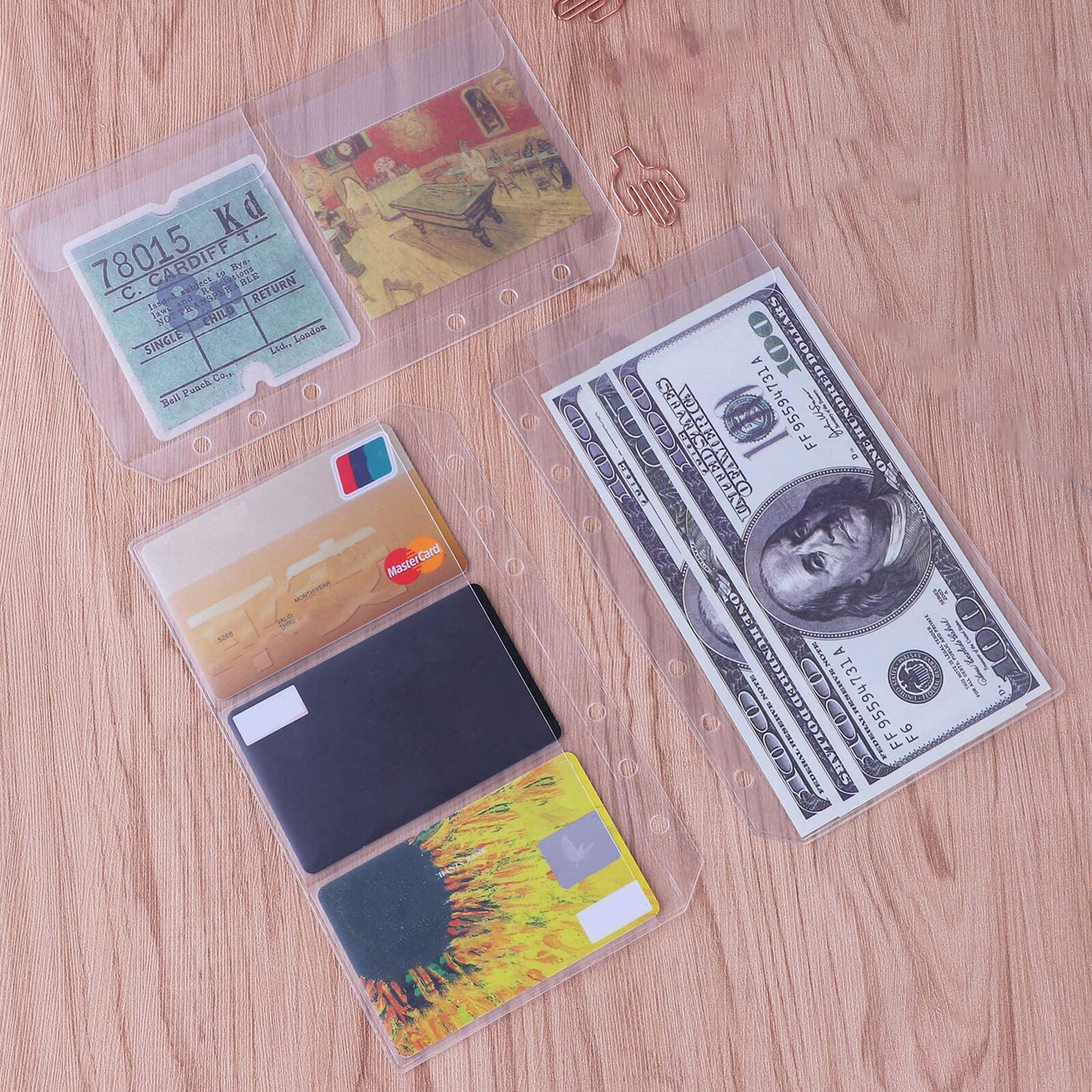 12pcs Transparent PVC Storage Cards Holder A6 Binder Rings Universal Notebook 6 Hole Loose Leaf Filing Storgae Bags