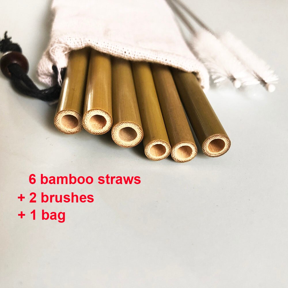 6 stk/sæt bambus sugerør genanvendelige sugerør naturligt træ sugerør til fest fødselsdag bryllup bar værktøj 23cm økologiske bambus sugerør: Hvid 6 stk