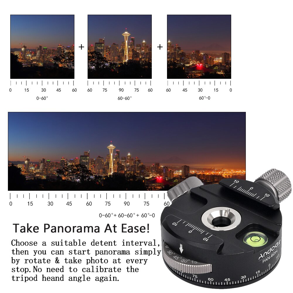 2 Colors Andoer PAN-60H Panoramic Ball Head Tripod Head with Indexing Rotator AS Type Clamp