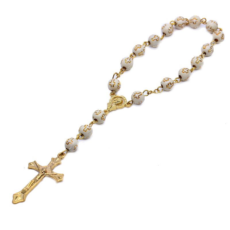 Religieuze Gouden Kralen Ketting Christian Katholieke Kruisbeeld Inri Jesus Cross Rozenkrans Armband Maagd Strand Armbanden Gebed Sieraden: Default Title