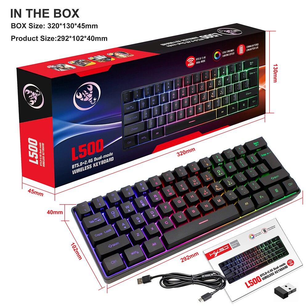 Mini Portable 60% Keyboard Wireless Bluetooth 2.4G Dual mode RGB Backlight Gaming Keyboard SK61 For Desktop PK gk61 keyboard: Black keyboard