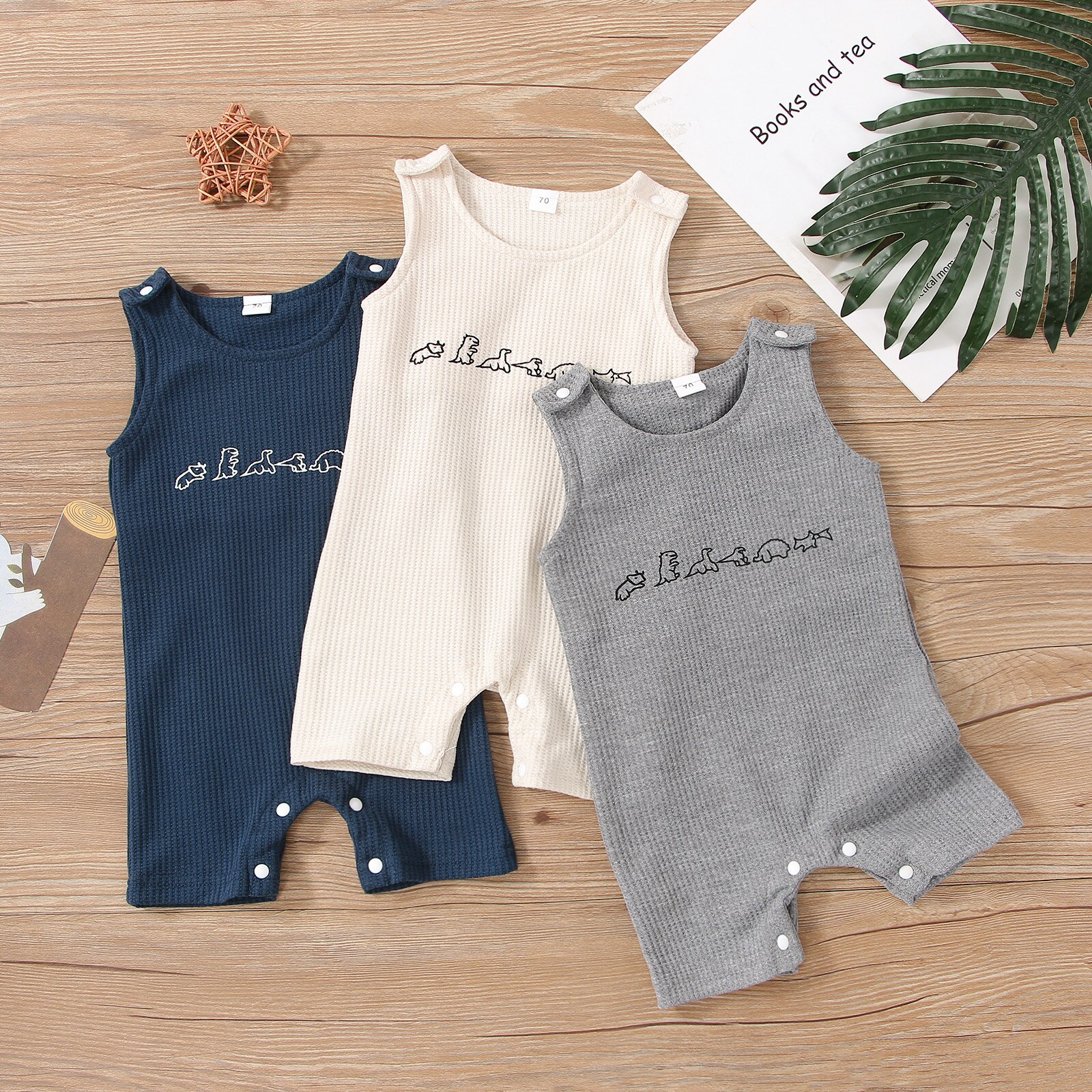 0-18M Baby Boy pagliaccetto senza maniche girocollo dinosauro stampato abbottonato pantaloni corti body per abbigliamento estivo per bambini