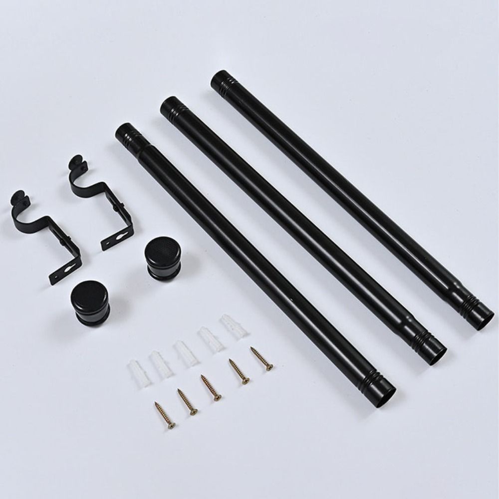 Stable Adjustable Curtain Rod Set Thread Thicken Curtain Rail Carbon Steel Black Drapery Curtain Telescopic Rod Cafe