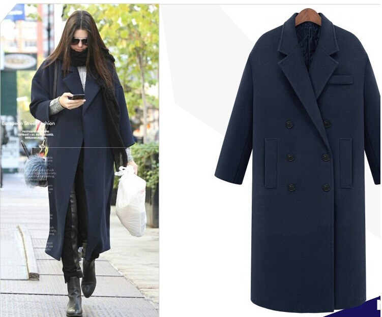 Women Woolen Coats Autumn Winter Thicken Warm Wool Jacket Coat Female Long Solid Wool Overcoat Ladies Large Size Loose Coat: narg / XL