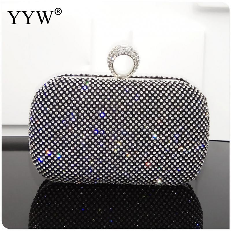 Strass handväskor väskor för kvinnor kväll handväska fest glittrig clutch handväska axel korsväska skal öppen ficka: Svart / 170 x 60 x 130mm
