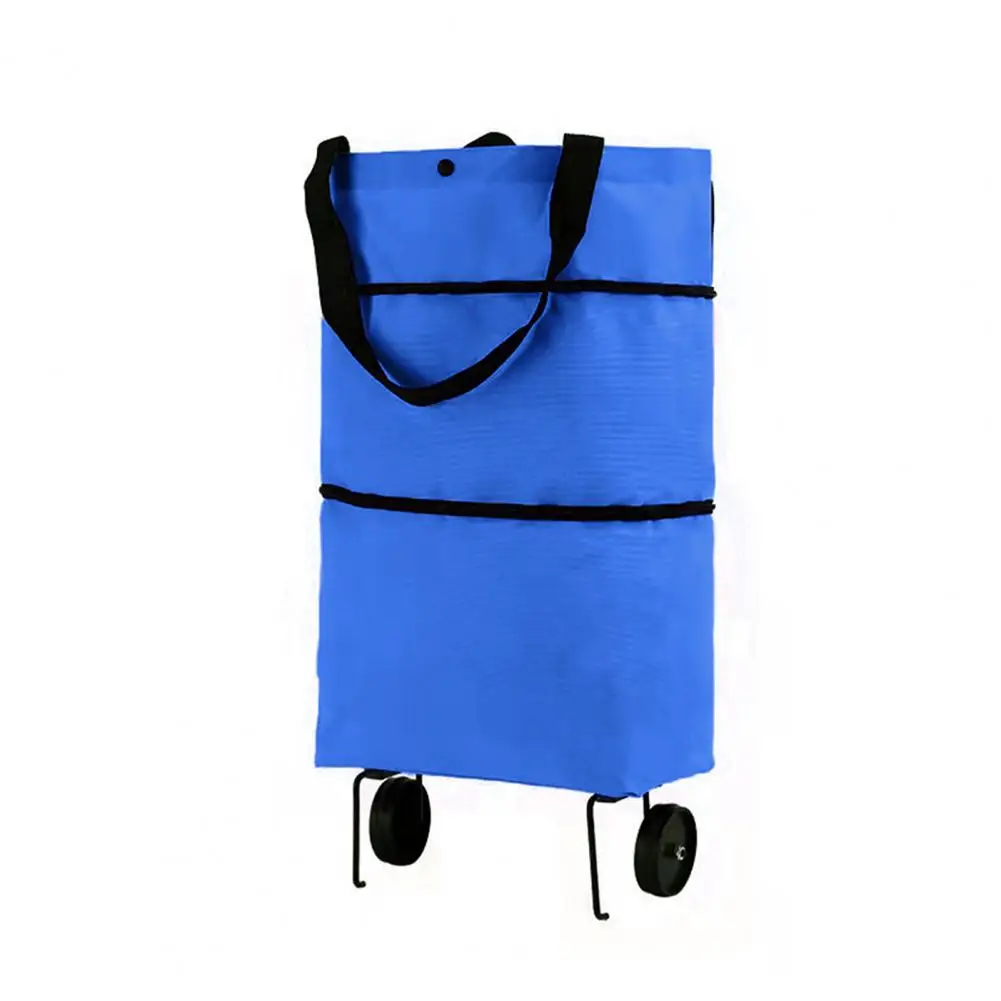 Shopping Bag with Pockets Versatile Portable Shopping Cart oldable with Wheels for Shopping Traveling folding bag hang big bags: Blue