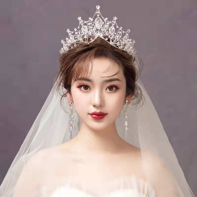 Girl Crown Birthday Party Retro Luxury Crystal Tiaras Crowns Princess Queen Rhinestone Veil Tiara Hairwear Hair Accessory: 3