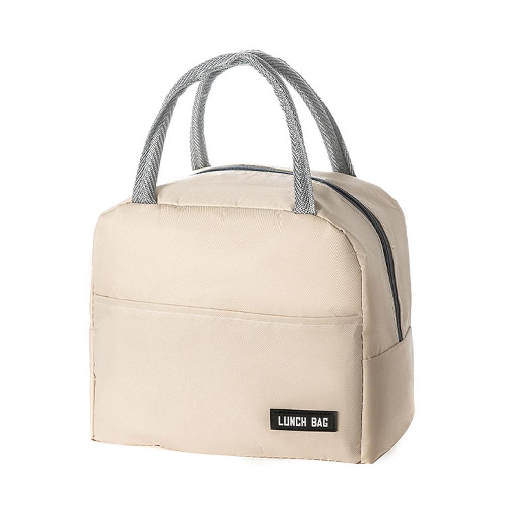 Lunch Bag Oxford Cloth Lunch Bag Insulated Lunch Box Bag with Leakproof Aluminium Foil Lining Mouth with Zipper: Beige
