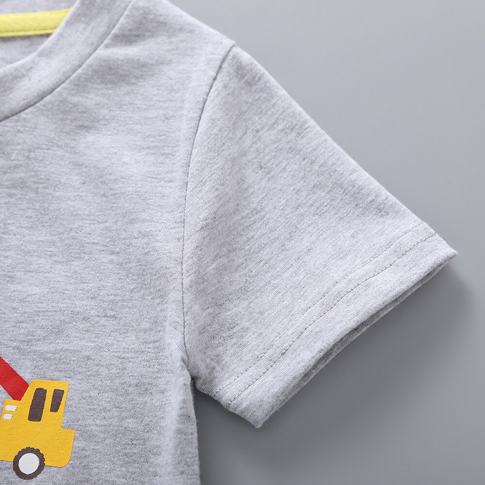 Kids Baby Jongens Causale T-shirts Cartoon Print Korte Mouw Grijs Top T Shirts Kinderen Kleding