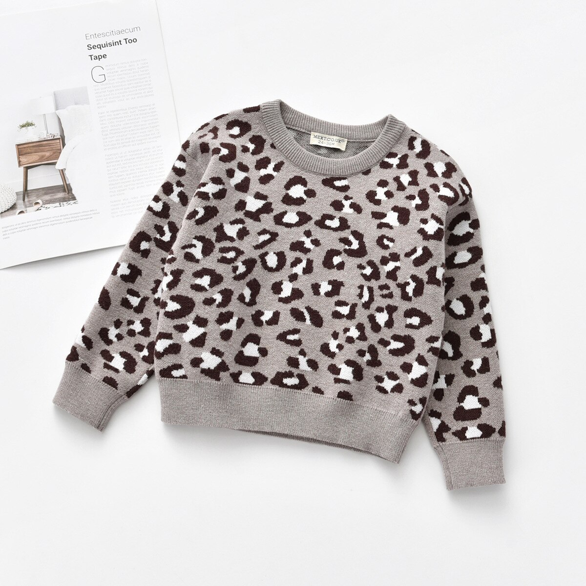 0-6y barn baby långärmad leopardtröja långärmad stickad tröja med rund hals för barn baby pojkar flickor: B / 4t