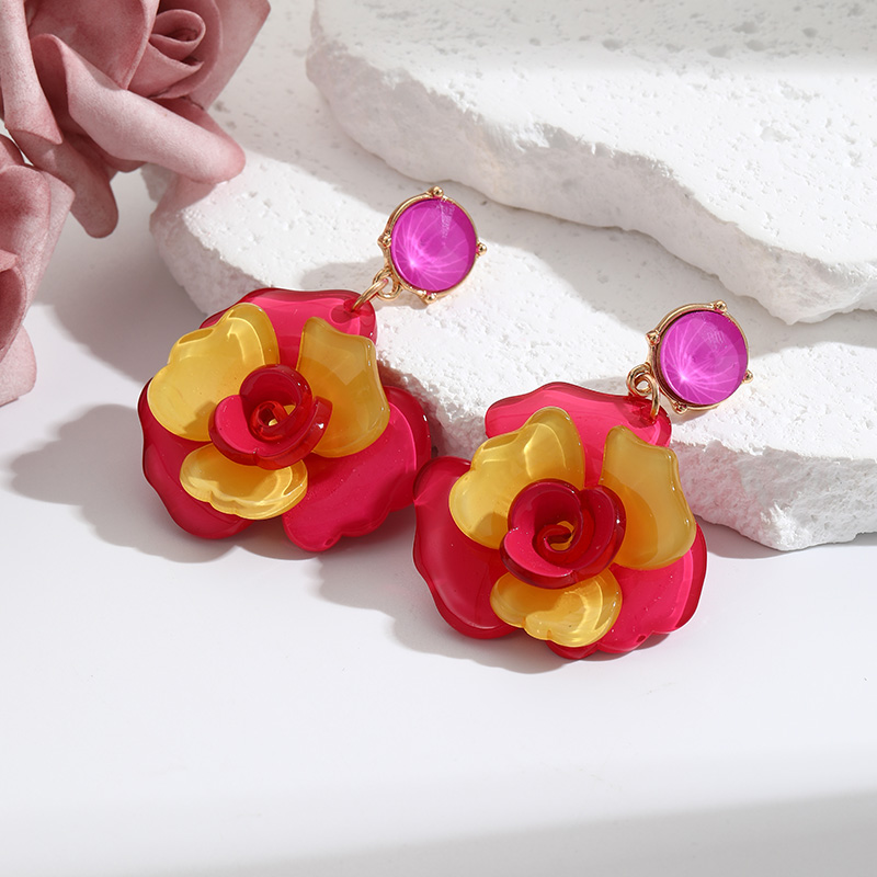 Vintage coréen acrylique Rose fleur boucles d'oreilles pour femmes acétate résine longues boucles d'oreilles pour filles bijoux Brincos: PALLADIUM
