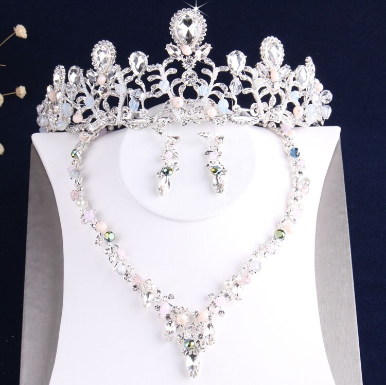 Luxe Bloemen Crystal Bridal Jewelry Sets Bruiloft Kronen Pageant Diadeem Earring Choker Ketting Set Afrikaanse Kralen Sieraden Set: Puur Goud Kleur