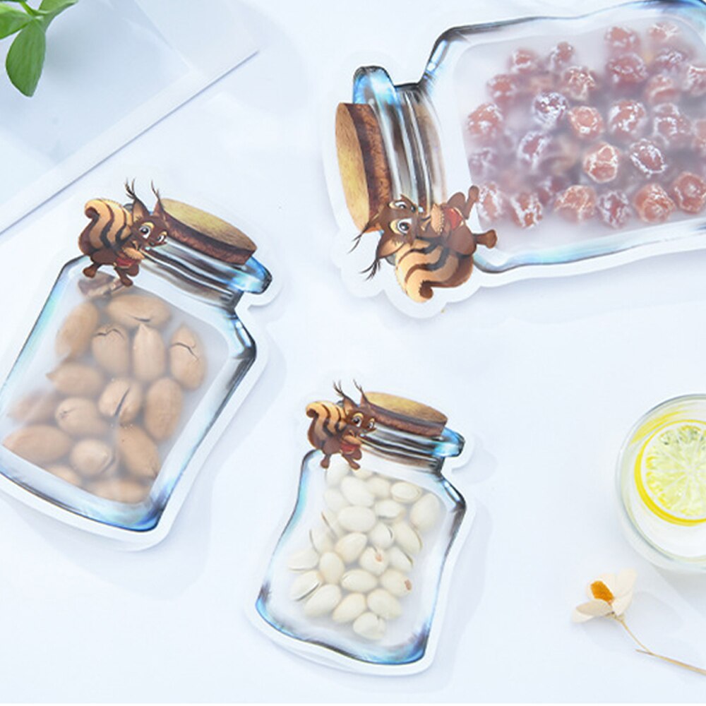 5PCs Reusable Mason Jar Bottles Bags Nuts Candy Cookies Snacks Bag Seal Fresh Food Storage Bag Snacks Zipper Kitchen Organizer