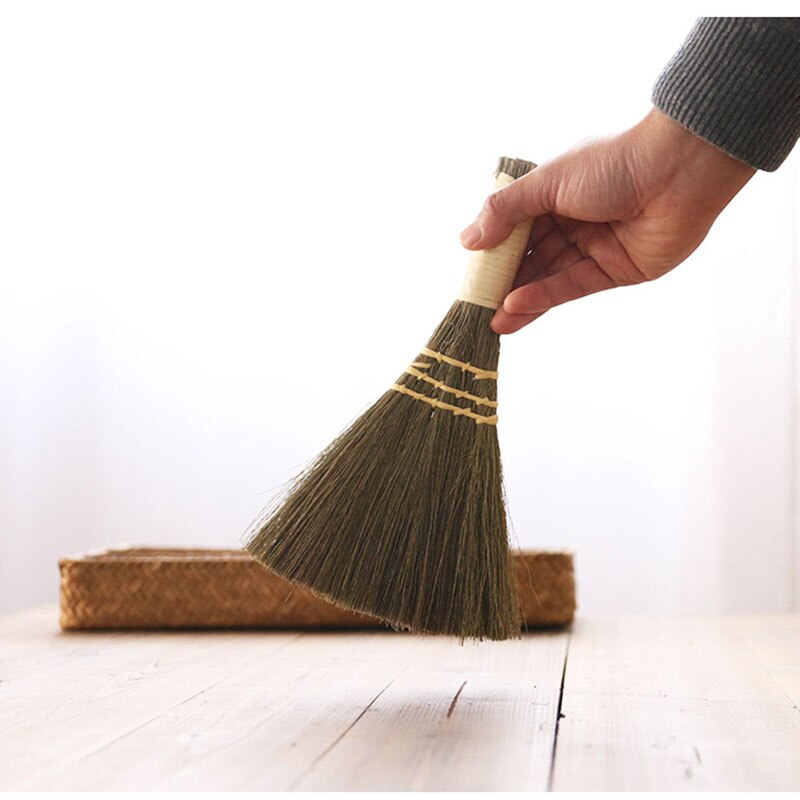 Mini Desktop Broom Garbage Shovel Natural Miscanthus Brown Cleaning Gadget Garden Home Helper