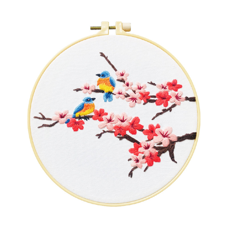 Blue Sparrow Embroidery Kit DIY Needlework Hummingbird Pattern Needlecraft for Beginner Cross Stitch(With Hoop): B