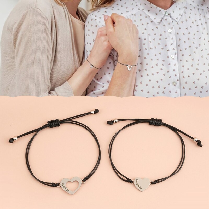 Mother &amp; Daughter Bracelets Set Mommy &amp; Me Heart Matching Wish Bracelets Forever Love Bracelets Holidays D5QB