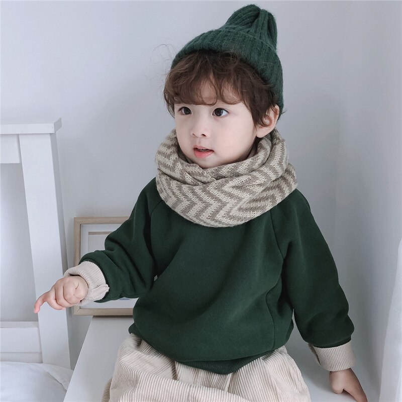 Baby autumn and winter children's scarf corrugated wool neck sleeve student scarf warm scarf: E