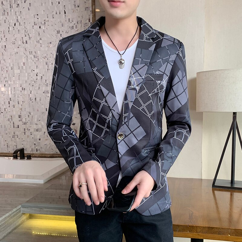Höstkavaj masculino bröllopskavaj slim fit streetwear casual kostym jacka rutig klänning kappa ropa hombre