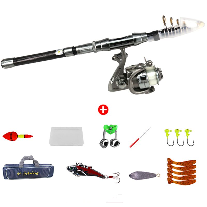 Hengel Set Hengel Pak Met Reel Draagbare Accessoires Vissen Tas Beginners Telescopische Ultralight Intrekbare Reizen: Default Title