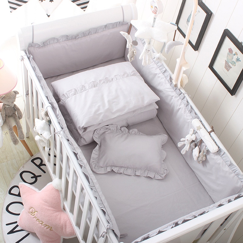 Koreaanse Stijl Baby Baby Wieg Bumpers Puur Katoen Effen Kleur Vel Baby Bed Voor Shock Beschermende Side In De Wieg room Decor