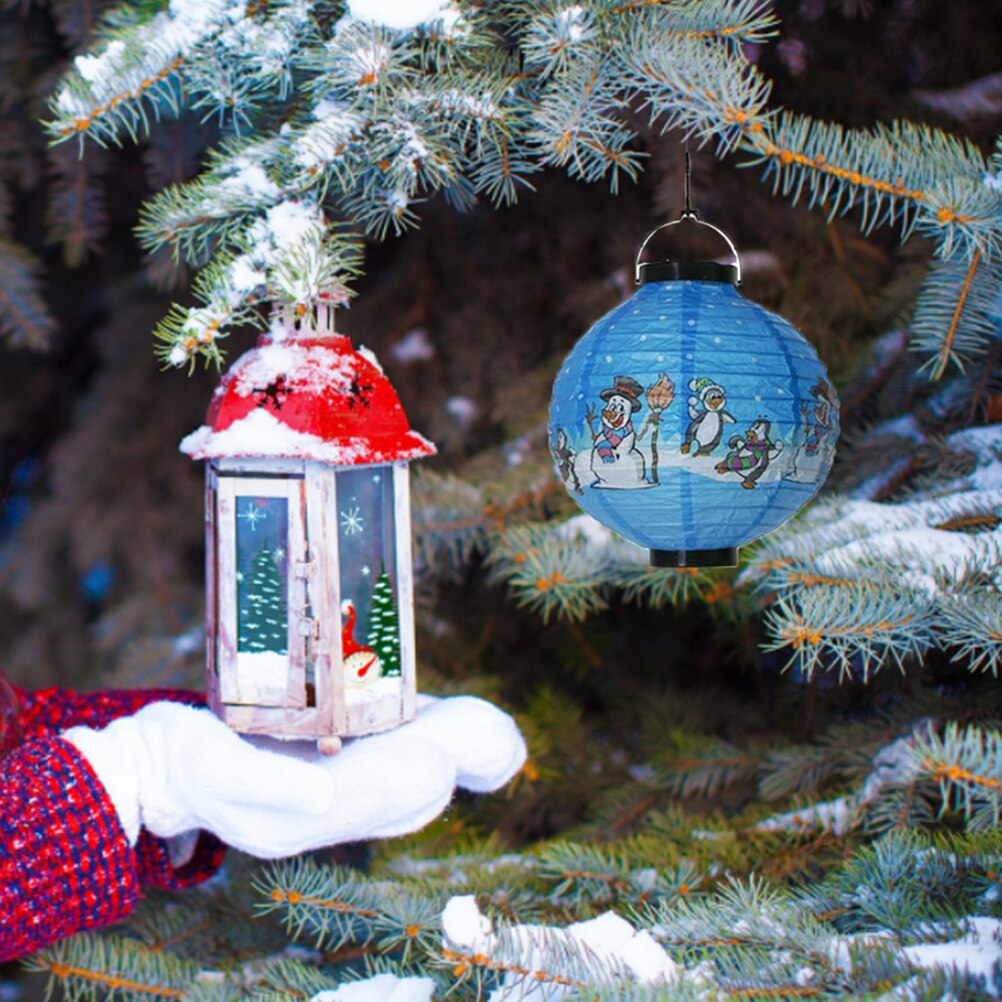 2pcs Christmas Luminous Paper Lantern Hangable Paper Lantern Christmas Scene Layout Decorations Not Battery